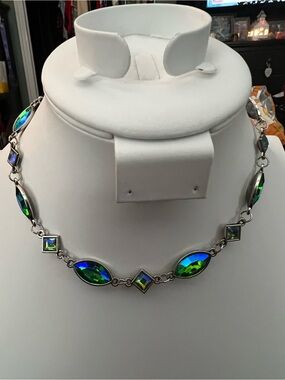 Paparazzi Green and Blue Crystal Link Necklace - Women Jewelry